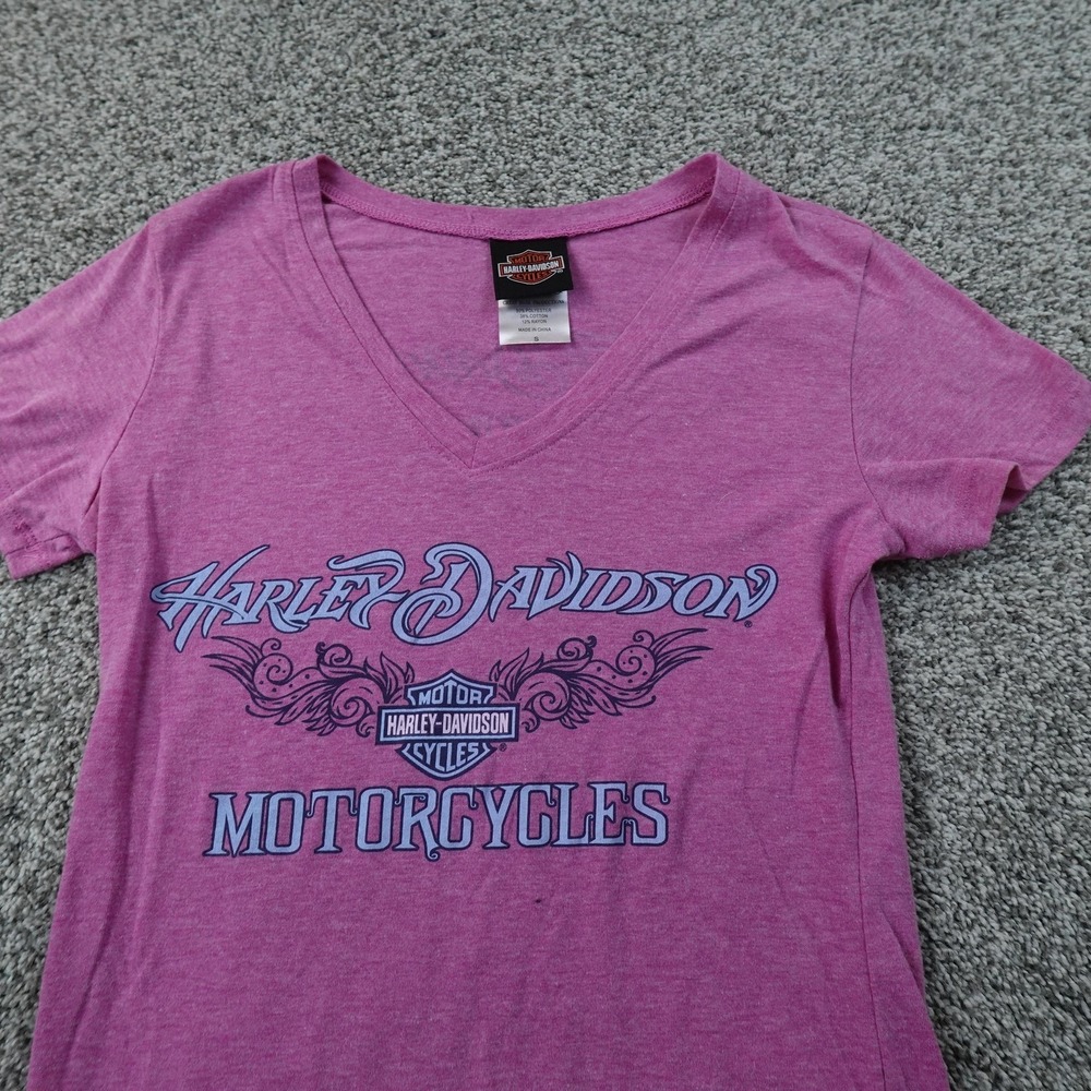 Harley Davidson Shirt Womens S Purple V Neck Graphic Motorcycle Biker Riding Tee